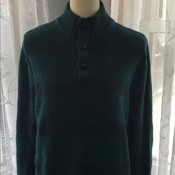Chaps green sweater striped high neck SZ L - Picture 8 of 8